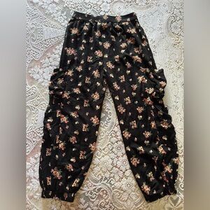 boho whimsical floral comfy cargo style jogger pants